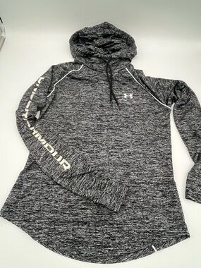 Under Armour Women's Black & Gray Marled Hooded Performance loose coupe Top S